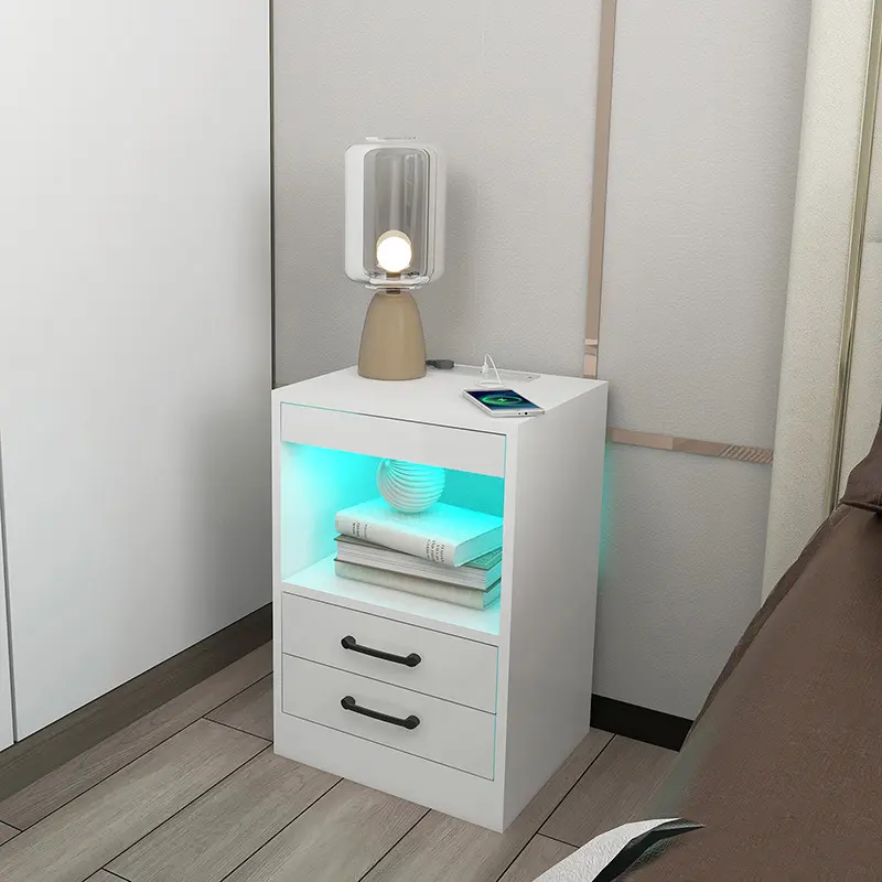 Nightstand with Charging Station and LED Lights