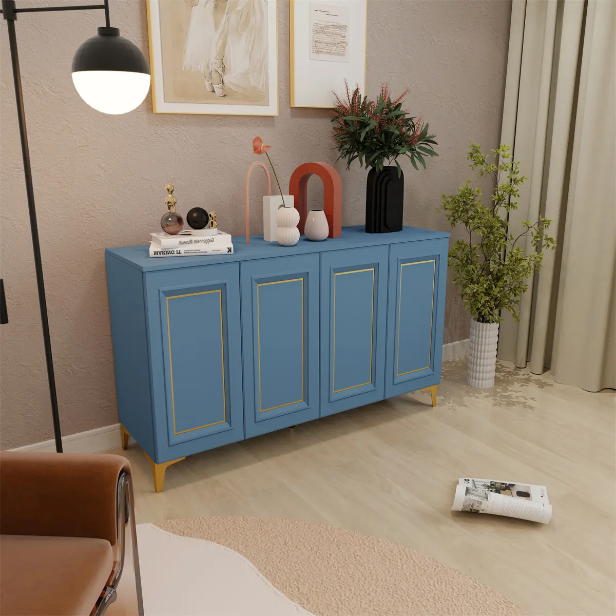 Mid Century 4 Doors Storage Sideboard Cabinet