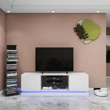 Modern High Gloss LED Sleek White TV Table