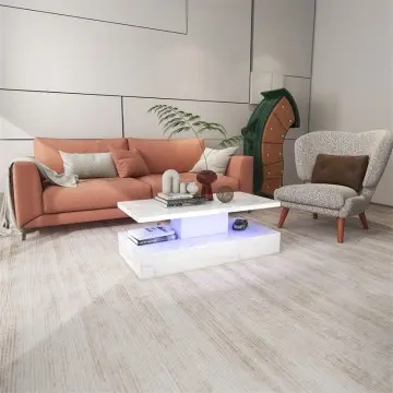 40 inch Rectangle LED Wood Living Room glossy coffee table