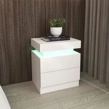 Bedside End Table White Wood Nightstand with 2 Drawers for Home Office