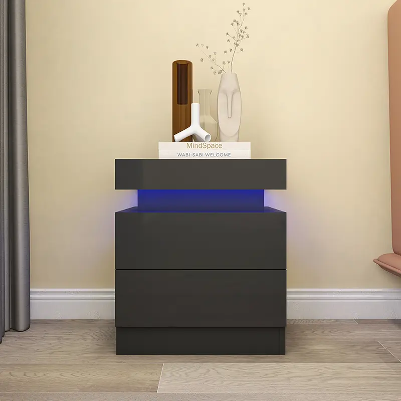 Bedside End Table White Wood Nightstand with 2 Drawers for Home Office