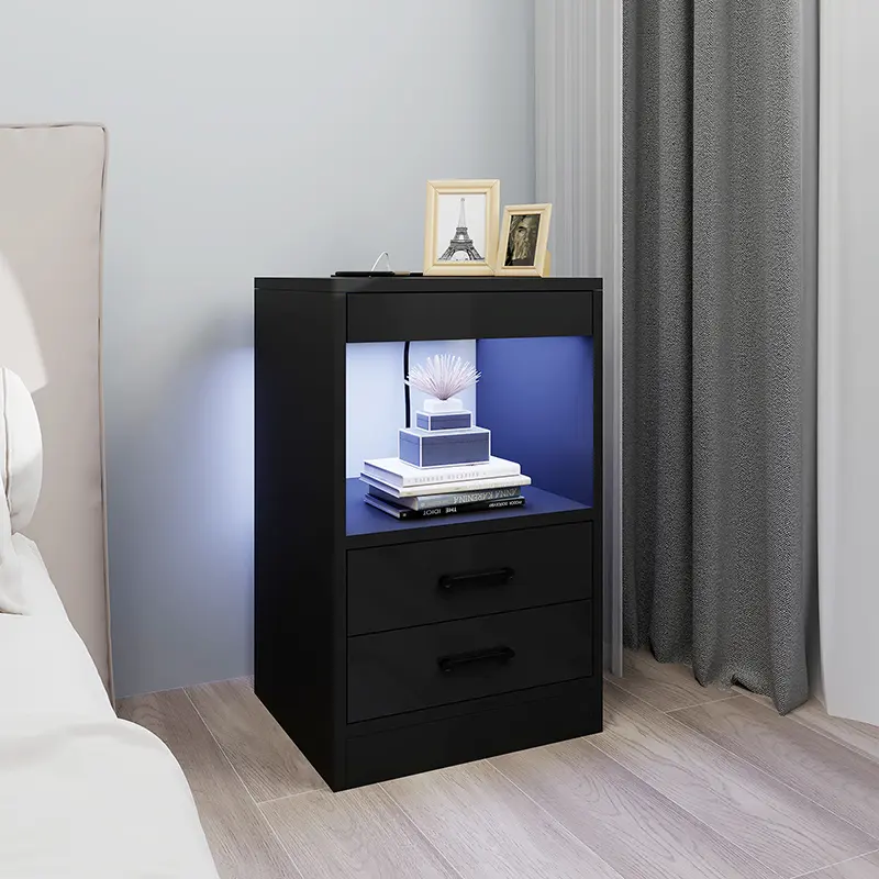 Nightstand with Charging Station and LED Lights
