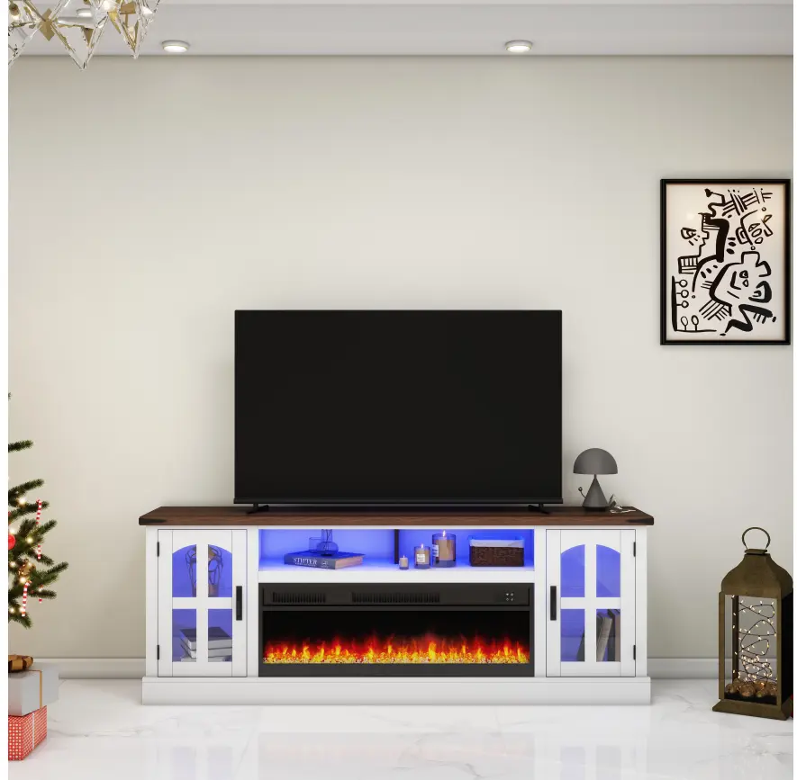70 Inch TV Stand with Fireplace - The Perfect White Electric Fireplace TV Stand