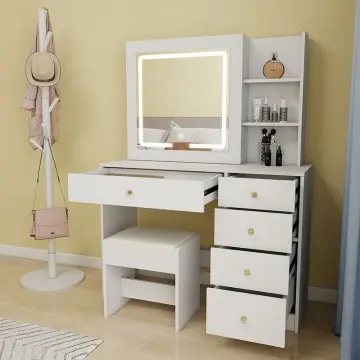 The Aura Glow: Modern White Vanity Desk with Smart Features