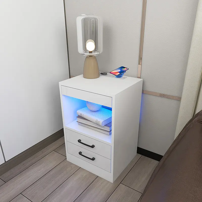 Nightstand with Charging Station and LED Lights