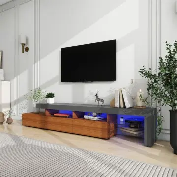 Long White high gloss tv unit with drawers