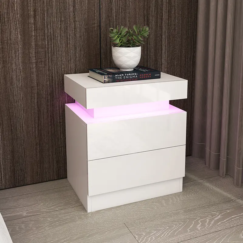 Bedside End Table White Wood Nightstand with 2 Drawers for Home Office
