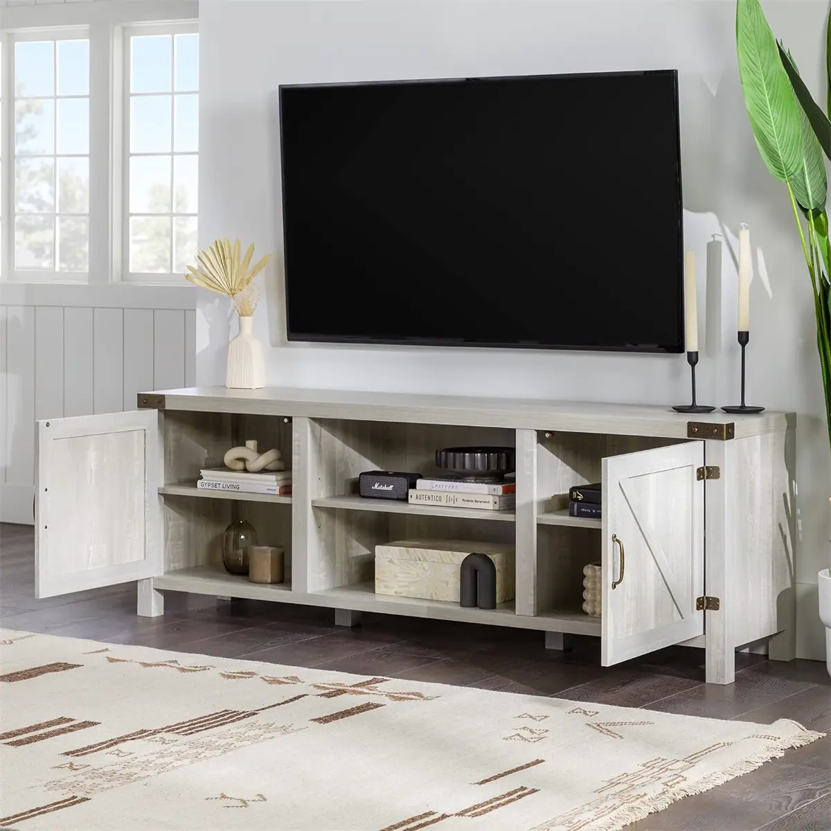 70 Inch Barn Style Farmhouse TV Table Tall TV Stand
