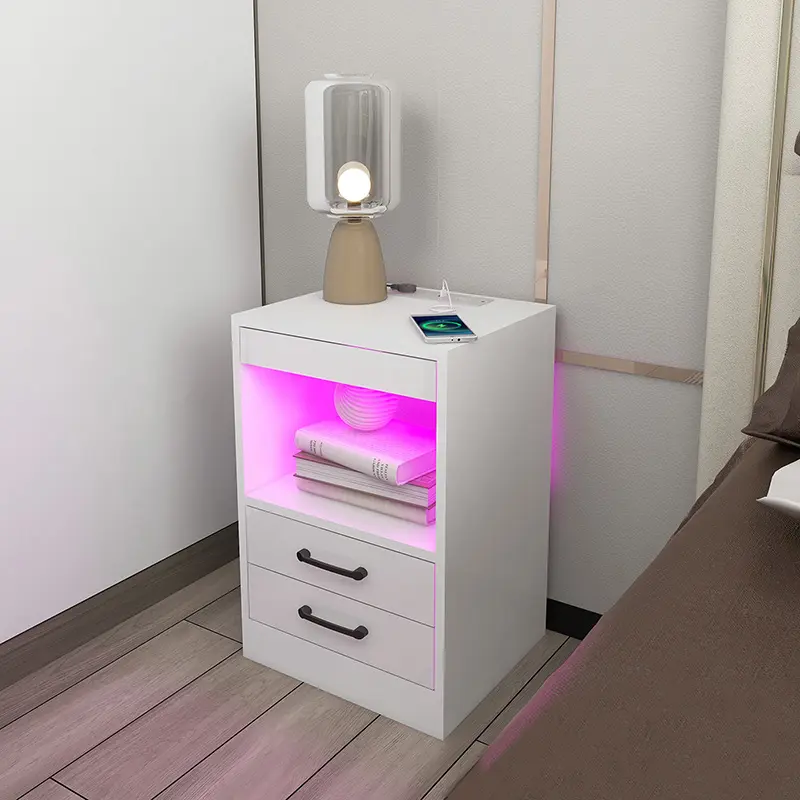 Nightstand with Charging Station and LED Lights