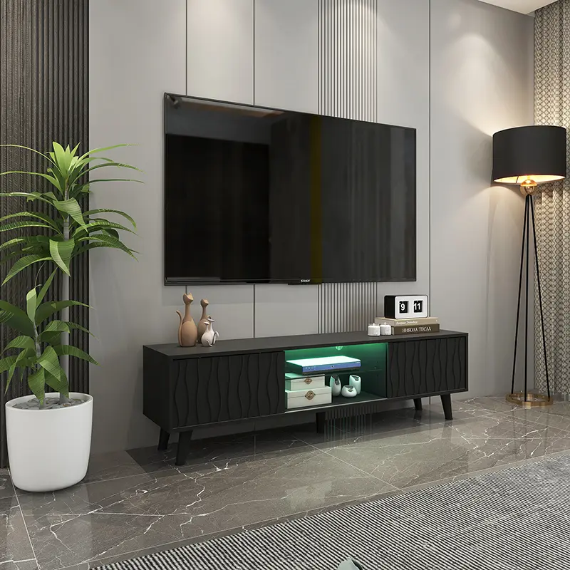 Mid-Century TV Stand with 2 Side Doors Entertainment Center Console for Living Room