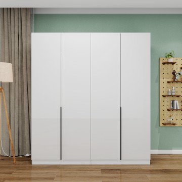 4 Door white High Glossy wooden wardrobe with drawers for bedroom
