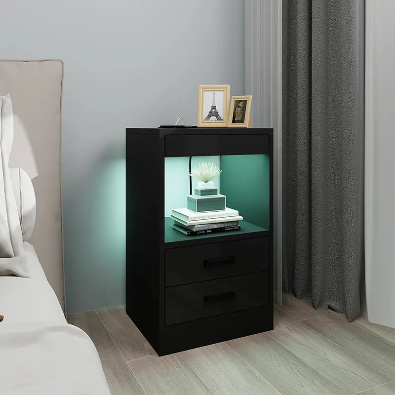 Nightstand with Charging Station and LED Lights