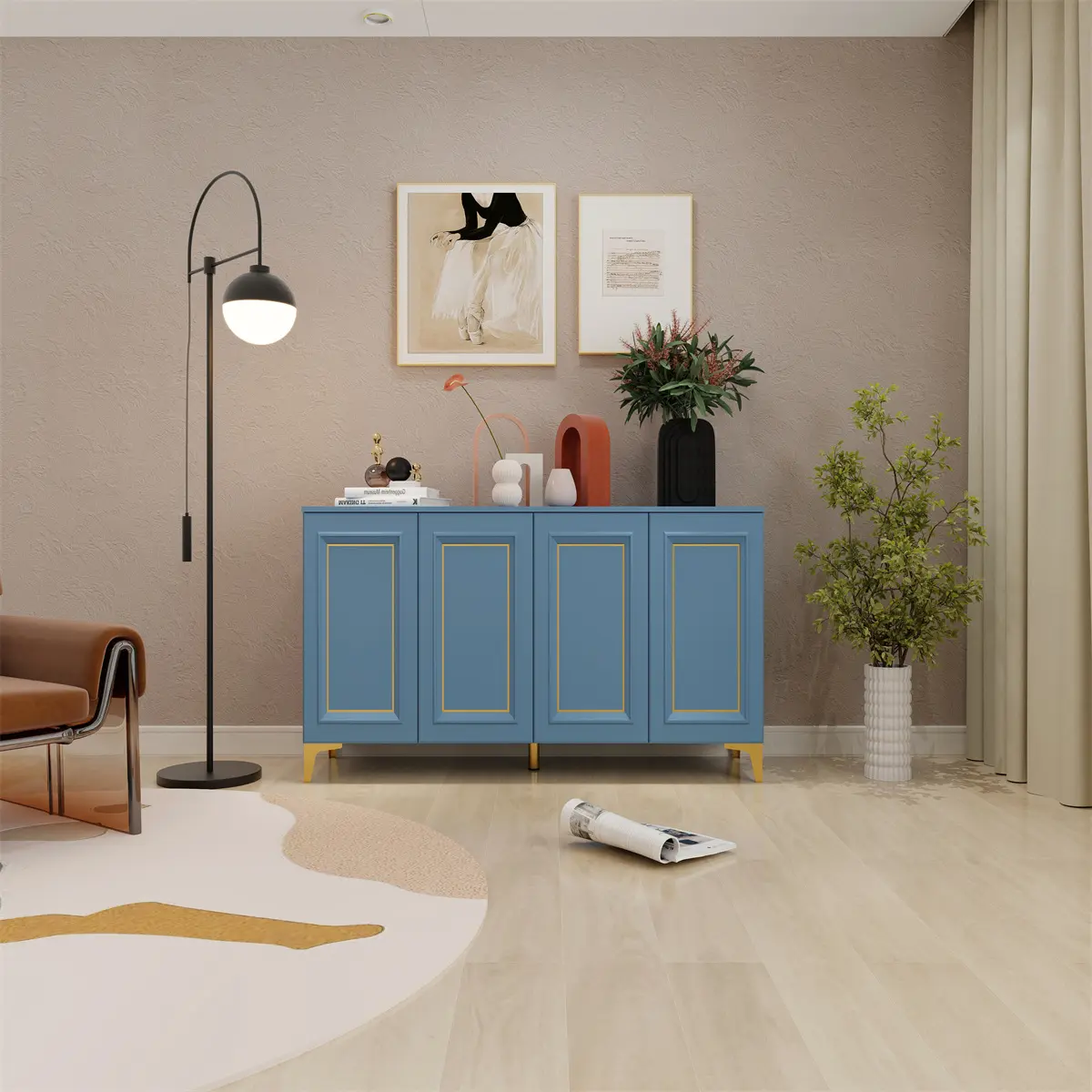 Mid Century 4 Doors Storage Sideboard Cabinet