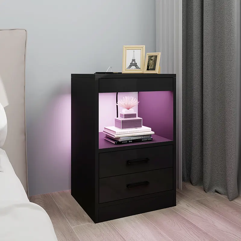 Nightstand with Charging Station and LED Lights