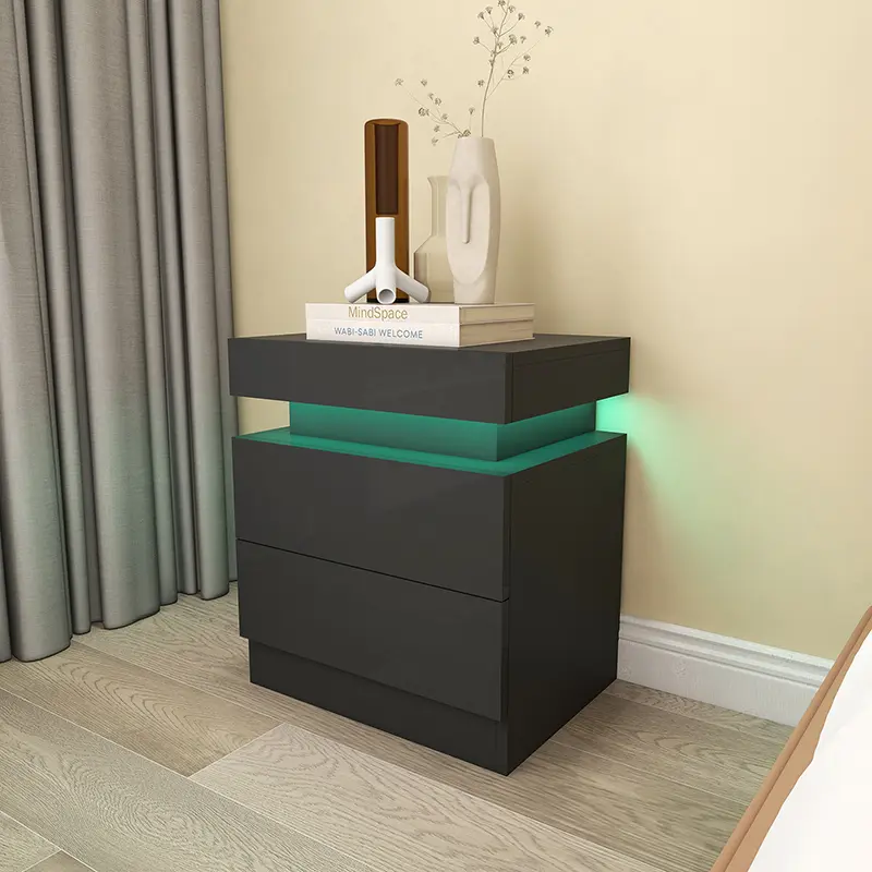 Bedside End Table White Wood Nightstand with 2 Drawers for Home Office