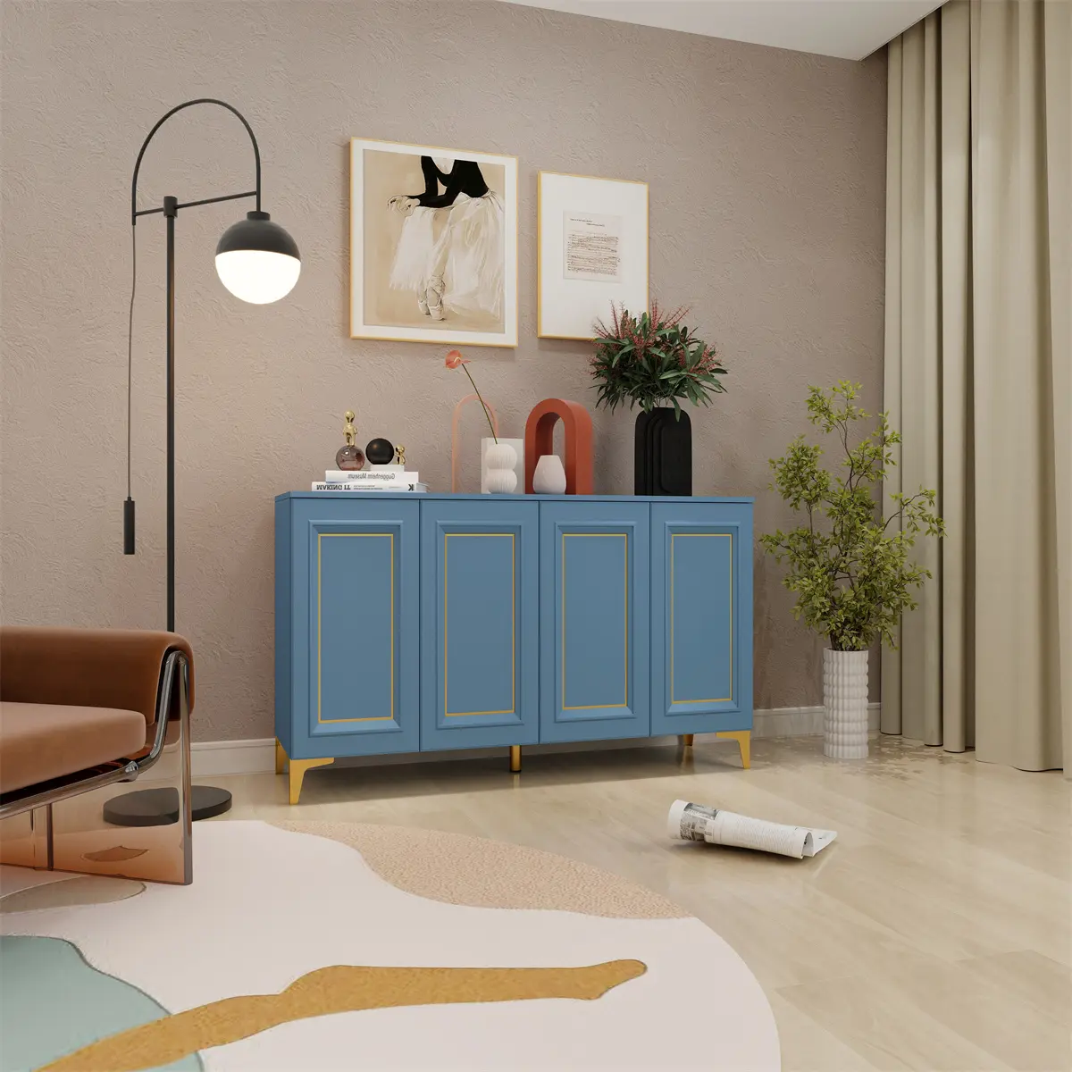 Mid Century 4 Doors Storage Sideboard Cabinet