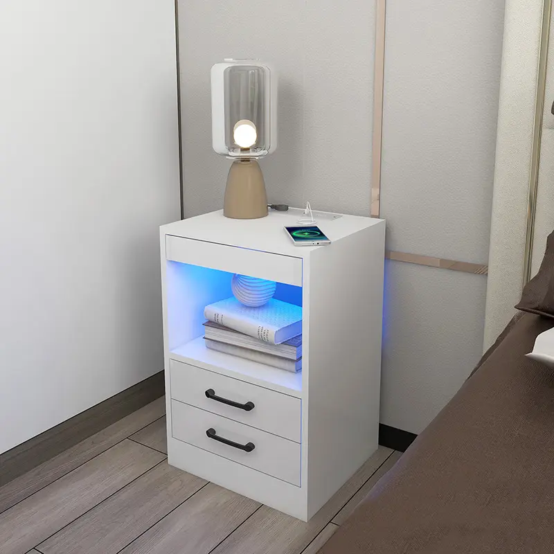 Nightstand with Charging Station and LED Lights