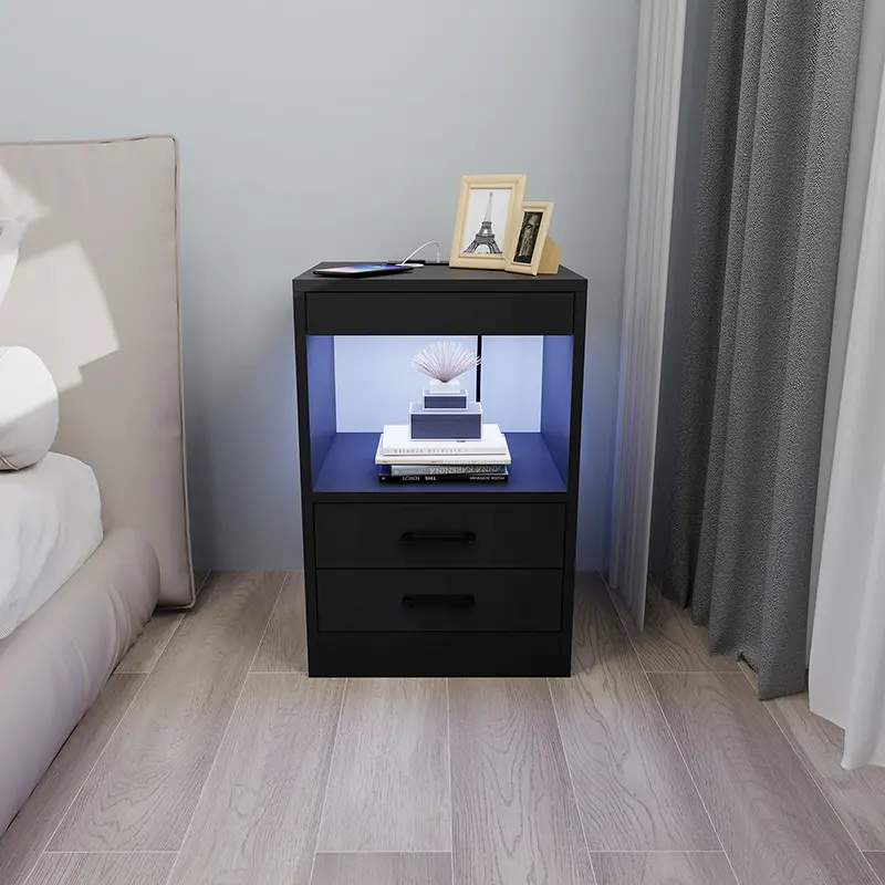 Nightstand with Charging Station and LED Lights