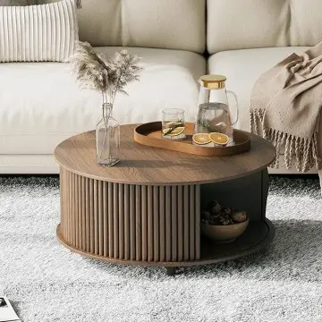 30 inch modern round wood storage coffee table