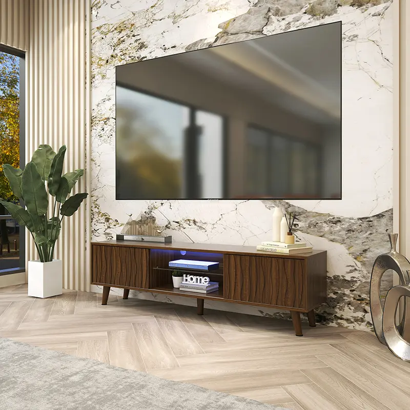 Mid-Century TV Stand with 2 Side Doors Entertainment Center Console for Living Room