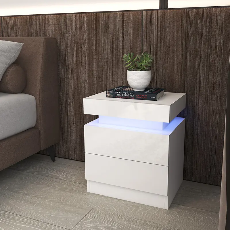 Bedside End Table White Wood Nightstand with 2 Drawers for Home Office