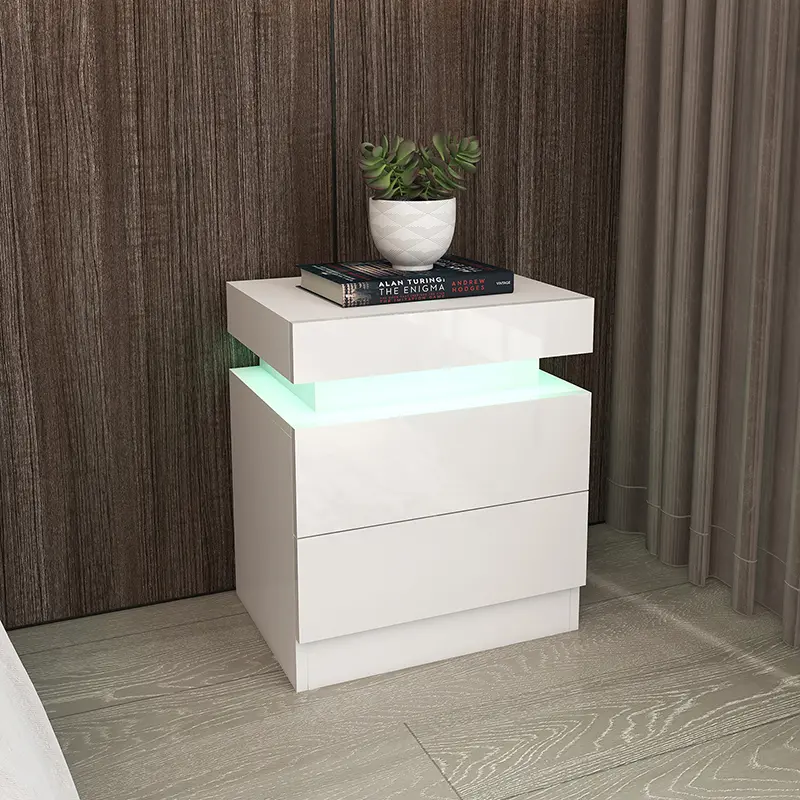 Bedside End Table White Wood Nightstand with 2 Drawers for Home Office