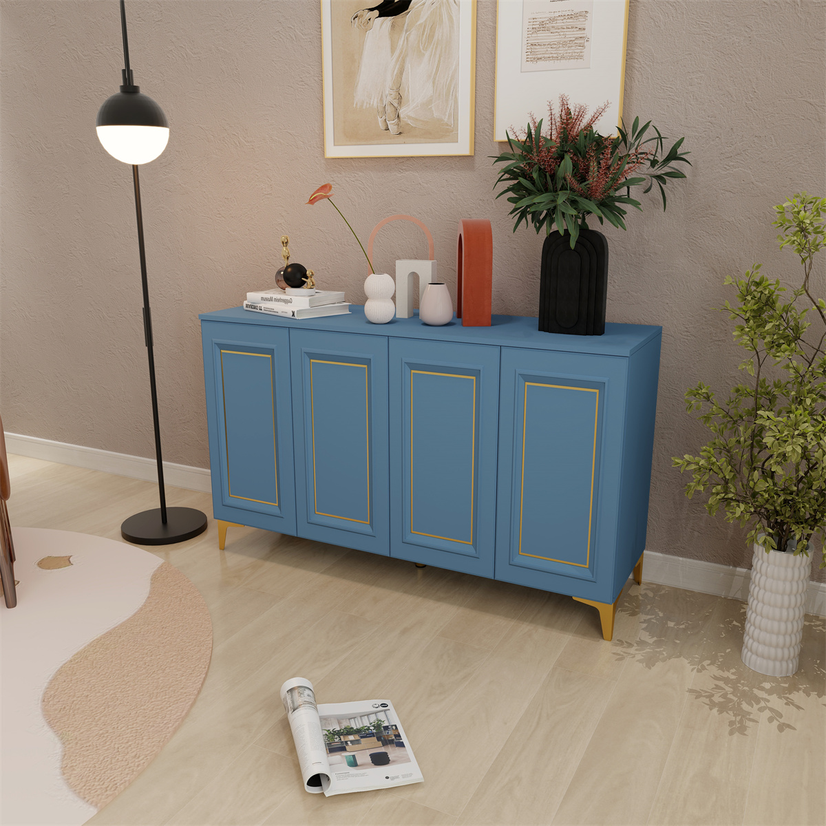 Mid Century 4 Doors Storage Sideboard Cabinet