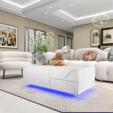 White Marble Wooden Coffee Table with Drawer