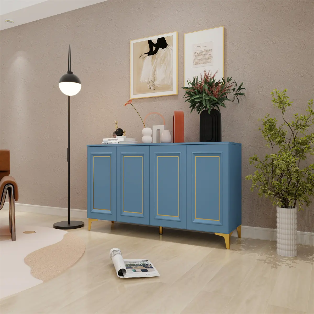 Mid Century 4 Doors Storage Sideboard Cabinet