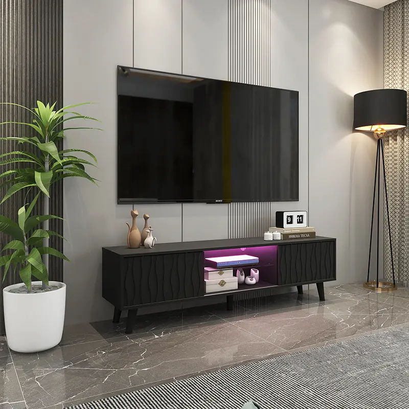 Mid-Century TV Stand with 2 Side Doors Entertainment Center Console for Living Room