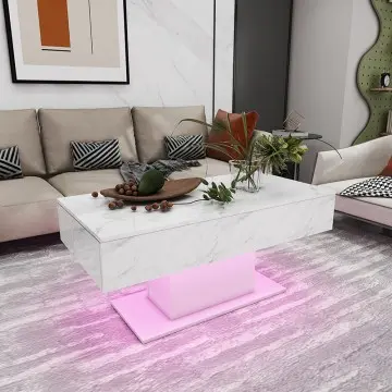 Wooden Centre Tea Table With RGB Lights 2 Drawer Storage