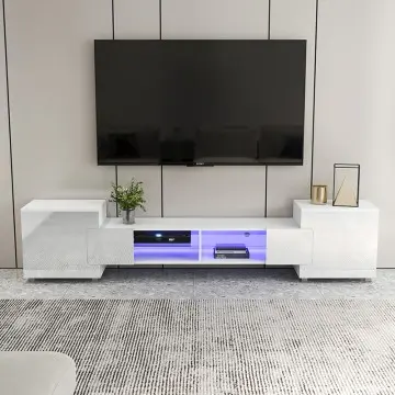Long white glossy black and white tv unit
