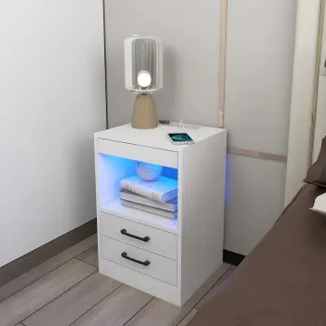 Nightstand with Charging Station and LED Lights