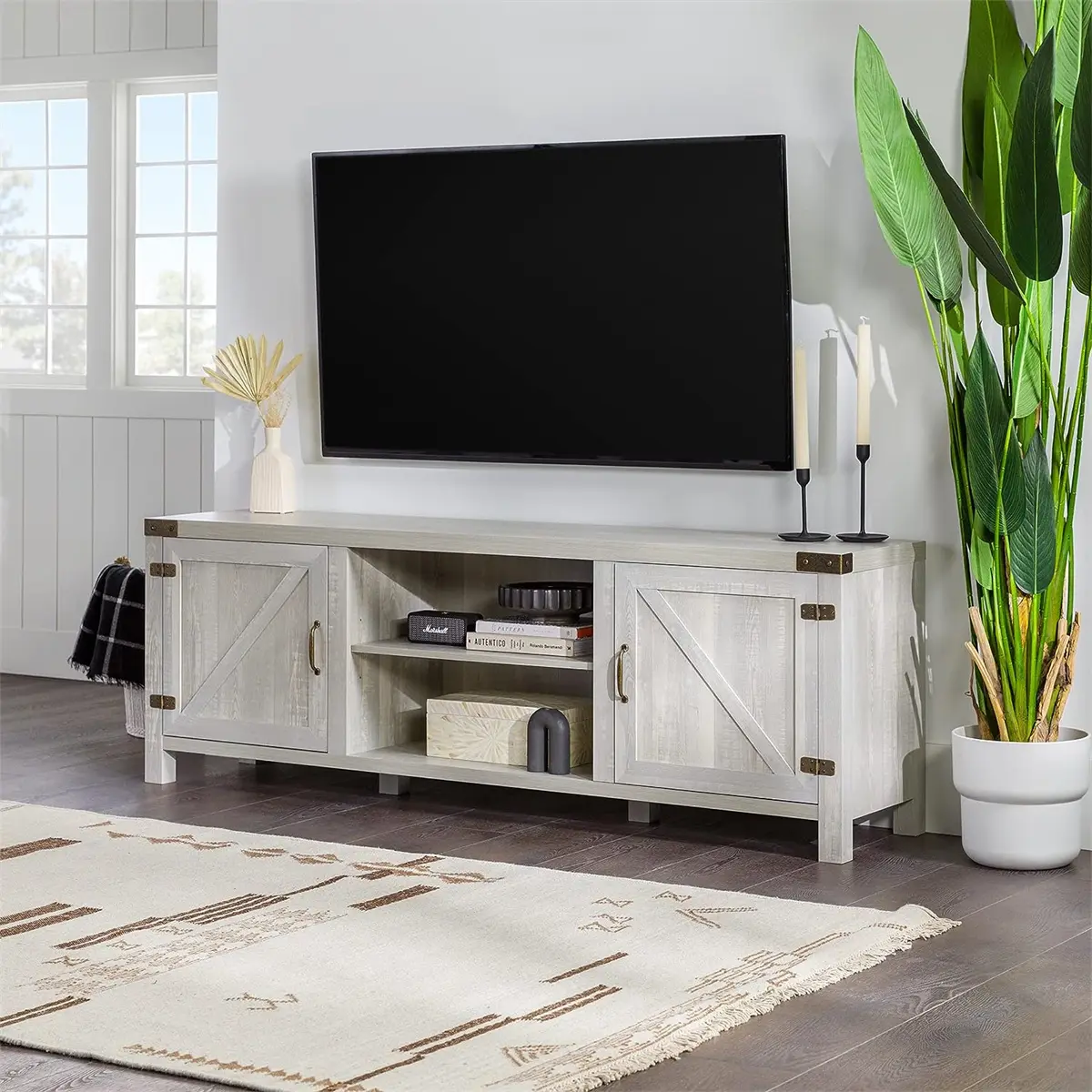 70 Inch Barn Style Farmhouse TV Table Tall TV Stand