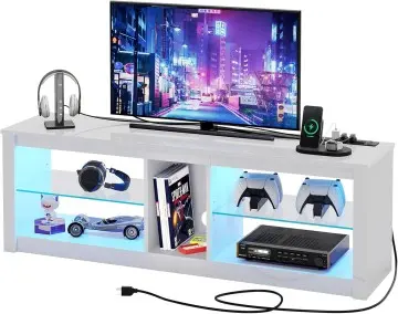 Sleek High-Gloss Wooden TV Cabinet with RGB Lighting & Charging Station