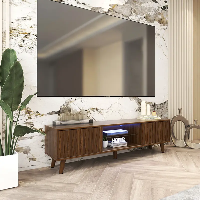 Mid-Century TV Stand with 2 Side Doors Entertainment Center Console for Living Room