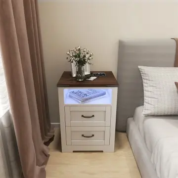 Farmhouse LED Light Wireless Charger Bedside Table