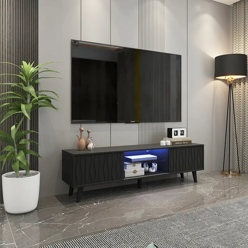 Mid-Century TV Stand with 2 Side Doors Entertainment Center Console for Living Room