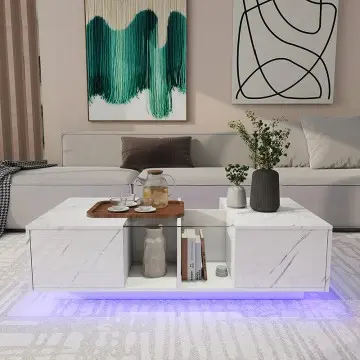 Elevate Your Living Space: The Aura White Marble LED Coffee Table
