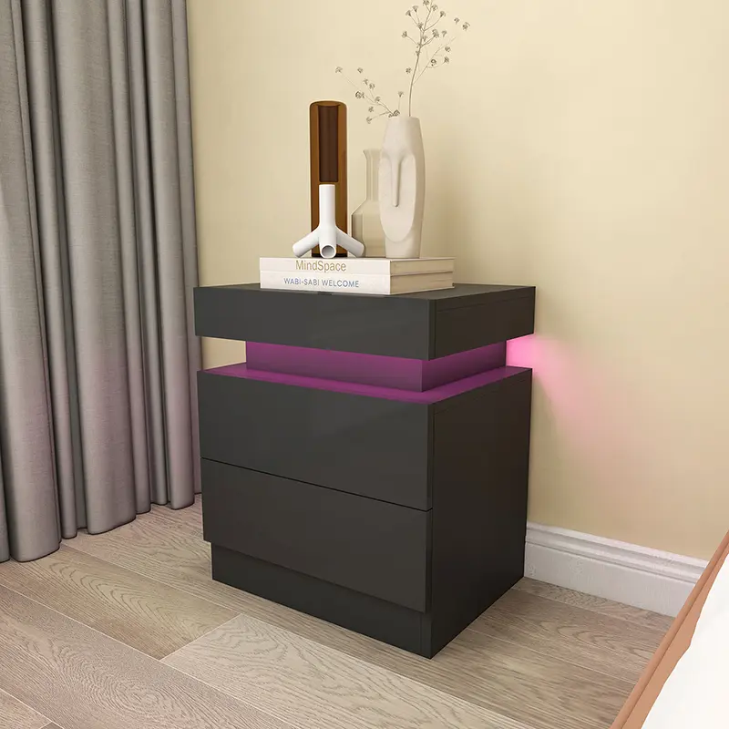 Bedside End Table White Wood Nightstand with 2 Drawers for Home Office