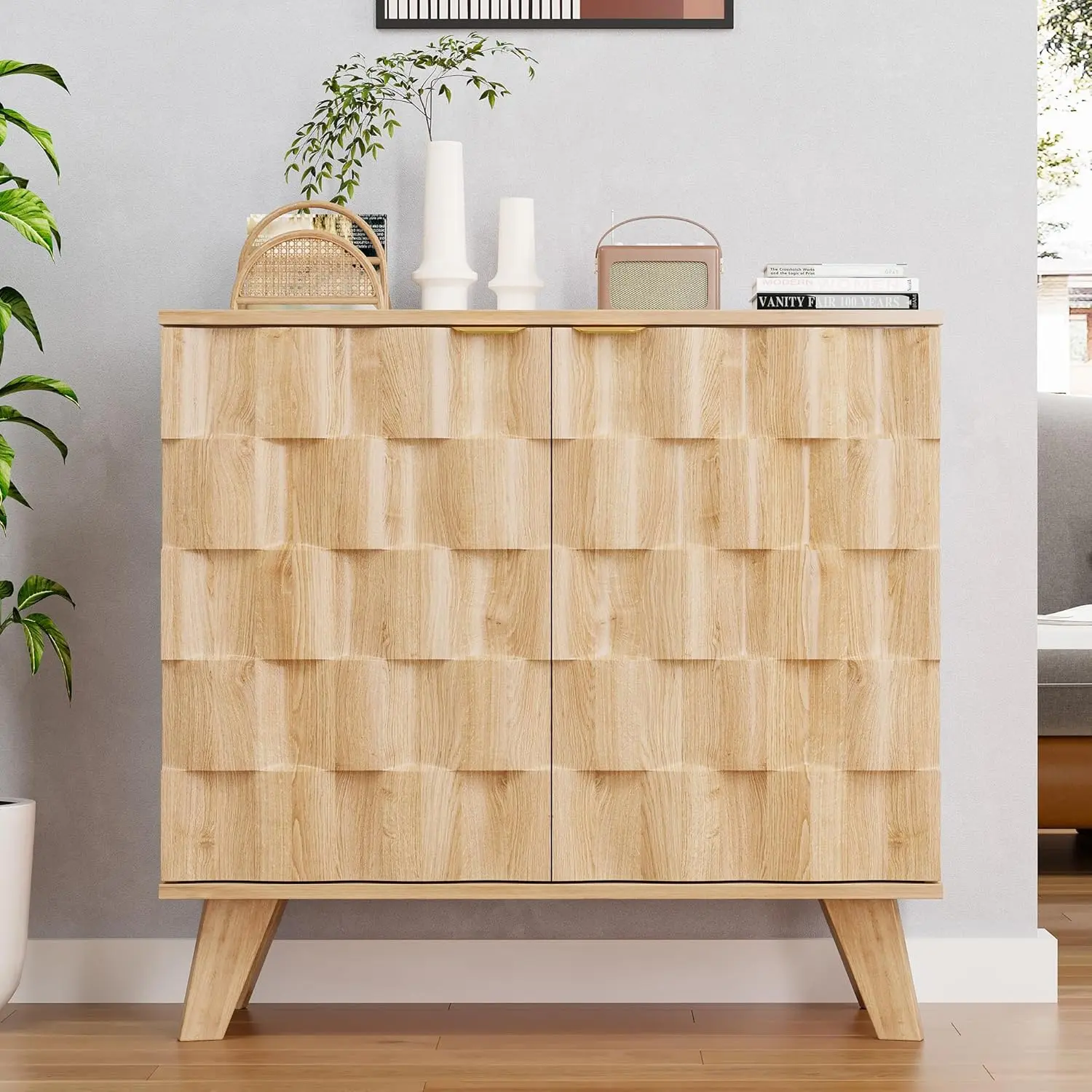 Elegant Modern Bedside Table with Wave Patterns