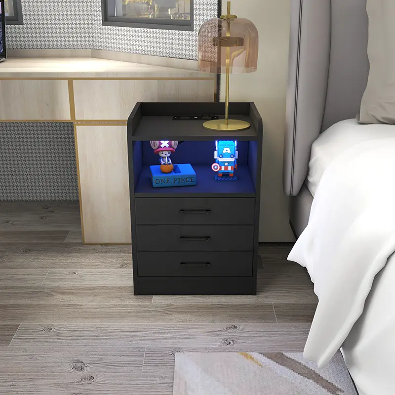 Modern Bedside Table with Charging Station and RGB Light Adds Functionality and Style to Bedrooms