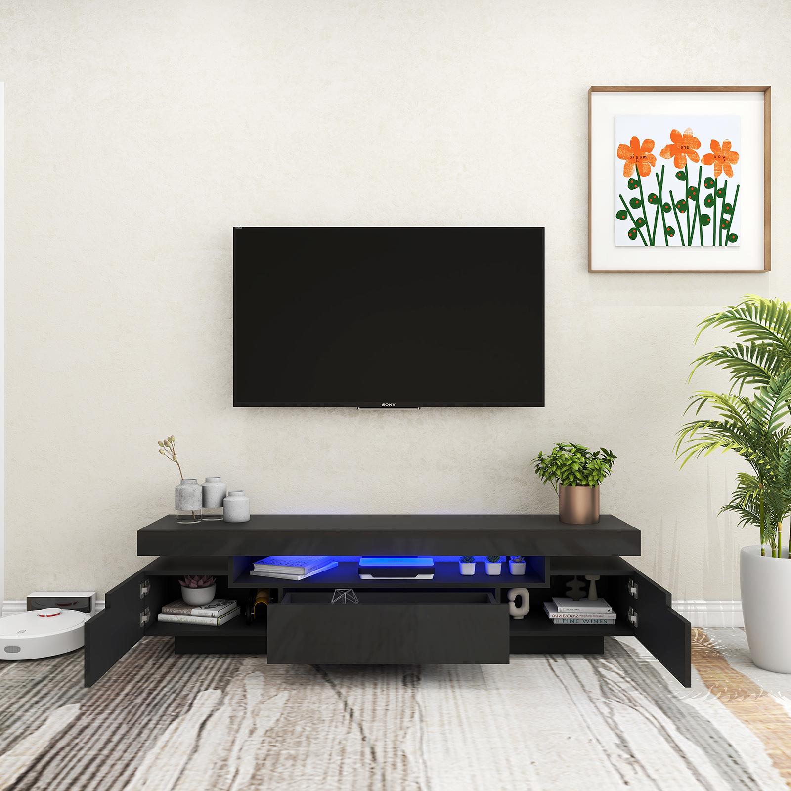 Modern Style Wooden TV Stand Entertainment Center with Drawers (9)szn