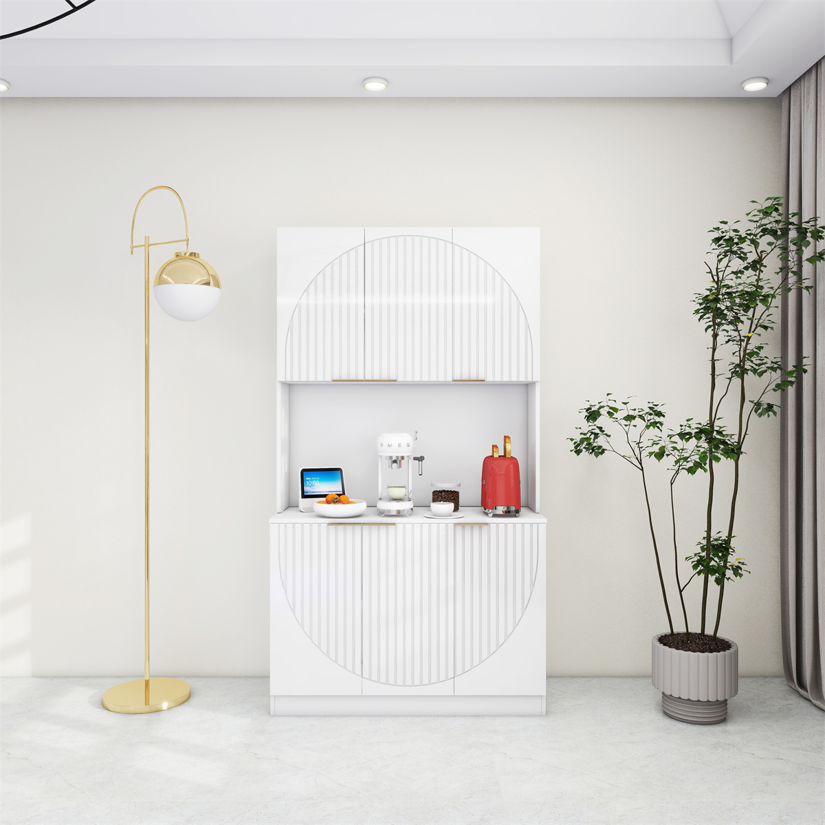 Modern Corner Wood Sideboard 72 Inch Tall Storage Sideboard Cabinet